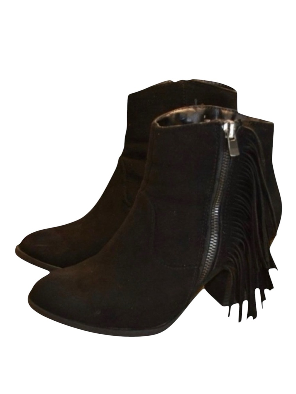 Jessica Black Fringe Western Ankle Boots Vegan Suede Cowgirl Festival Booties  6